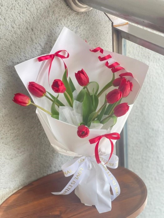 Crimson Whisper Blooms Bouquet